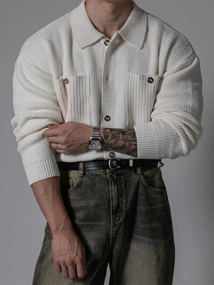 Knitwear Men's Casual Jackets Fall Winter Daily Leisure Buttoned Lapel Knit Cardigan Tops Men Clothing Vintage Slim Knitted Coat