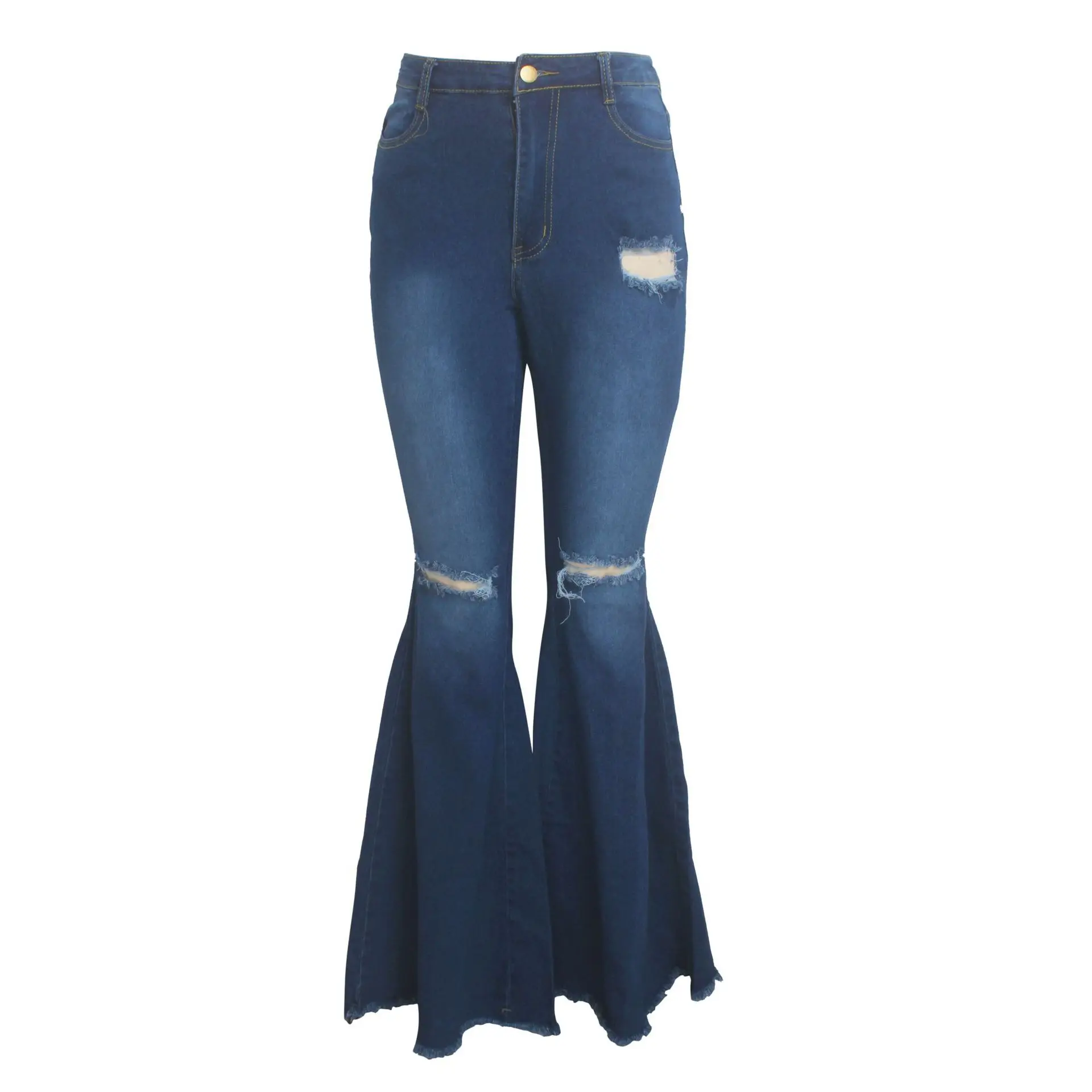 Pantalones vaqueros Acampanados para mujer, jeans elásticos, rasgados, versátiles, a la moda, Sexy