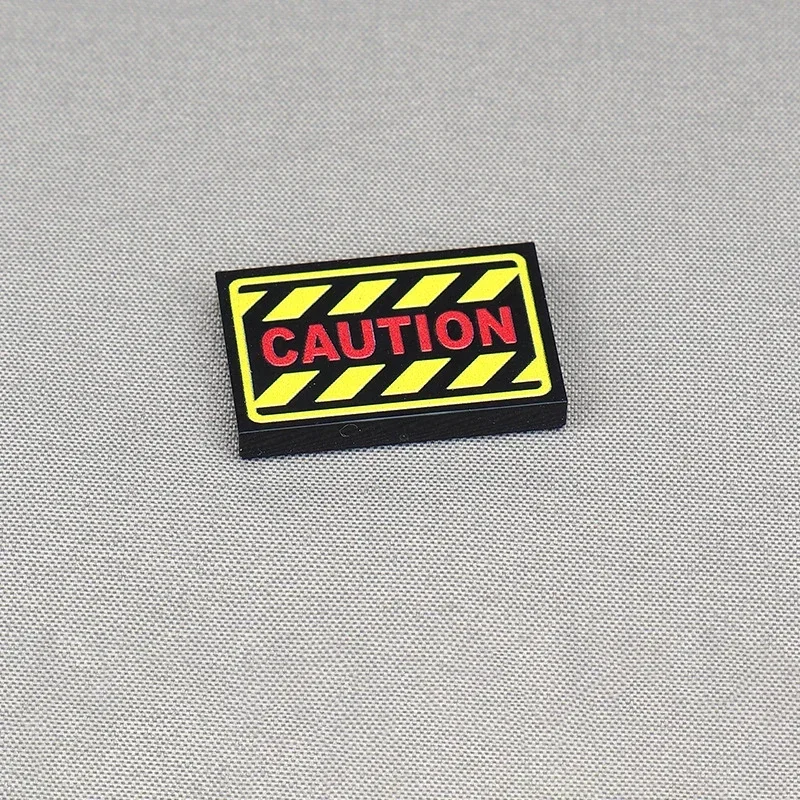 MOC 10PCS Ladrillos de Construcción 26603 con Patrón Impreso de Advertencia de Cuidado y Precaución, Patrón de Letras Escarlata, Juguetes, Regalos para Niños