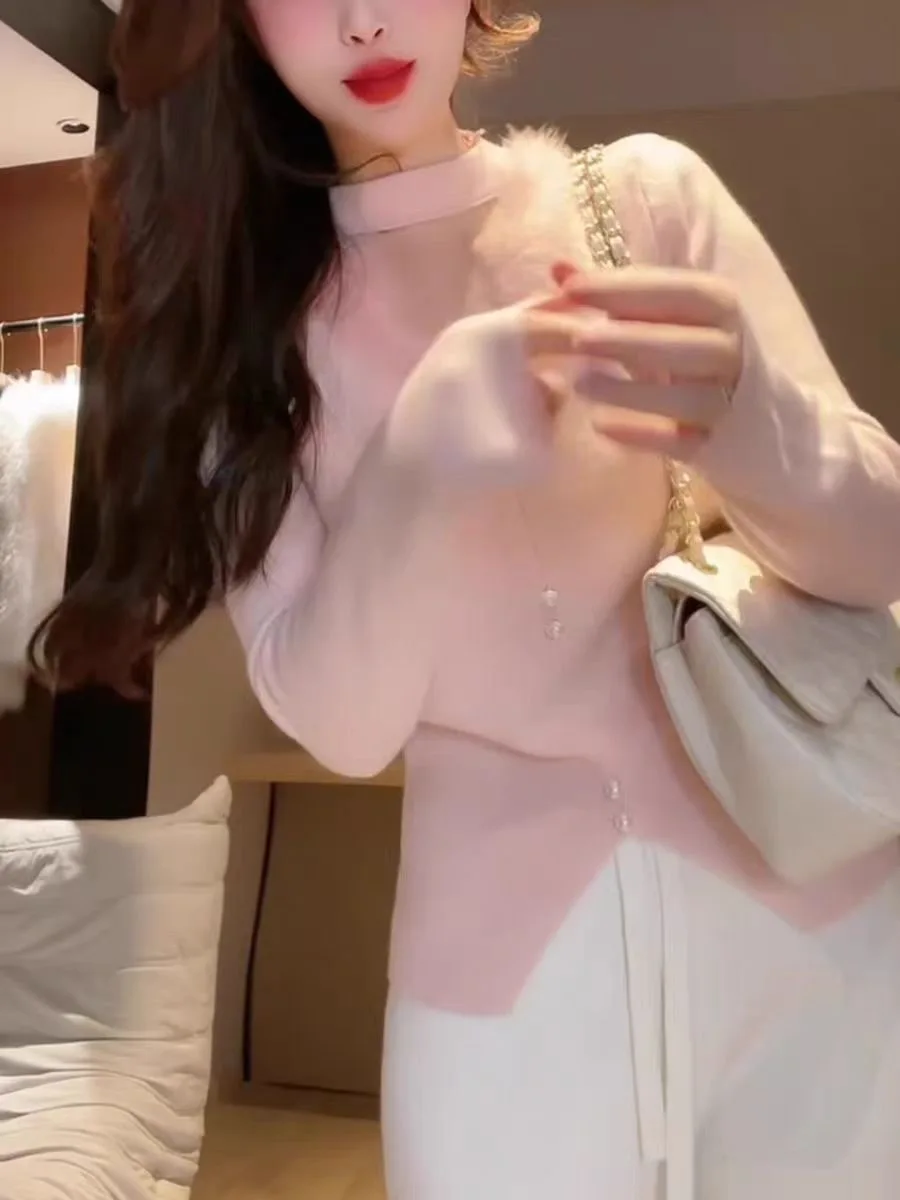 

Sweet Korean Sle Long Sve Hollow out Splice Slim Fit Base T-irt Women's Faion Winter New Top Casual Sle
