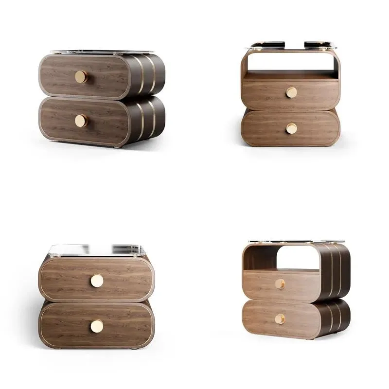 Light Luxury Designer Bedside Table Small Apartment Bedroom Creative Hollow Solid Wood Side Cabinet