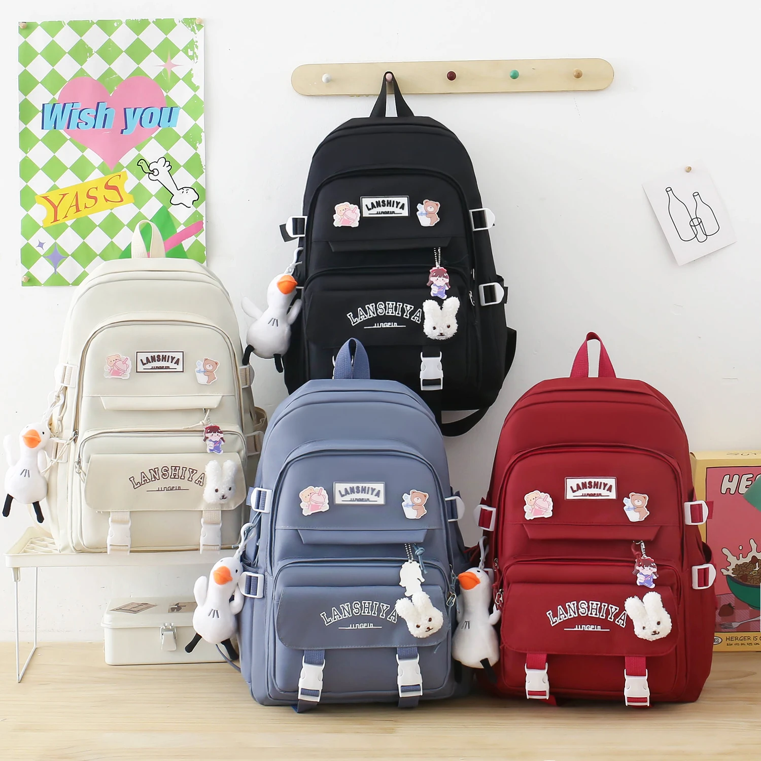 Girls Backpack for Elementary Children School Bookbag Kids Casual Backpacks Waterproof Primary Junior High School Bag 5 Pcs/Set