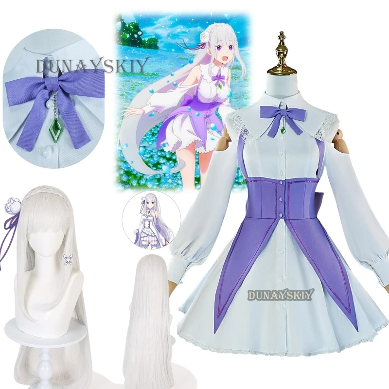 Emilia Lolita Appointment Full Dress Cosplay Anime Emiria Re Life In A Different World From Zero Costumes Wig