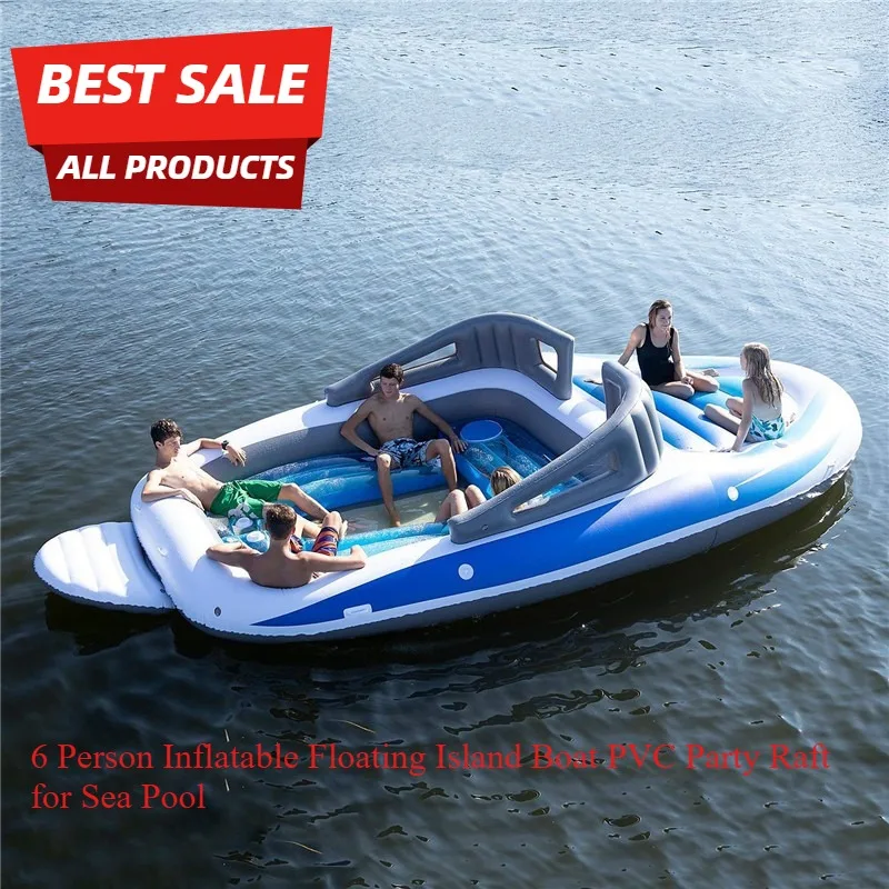6 Person Inflatable Floating Island Boat PVC Party Raft for Sea Pool Lake Beach Party