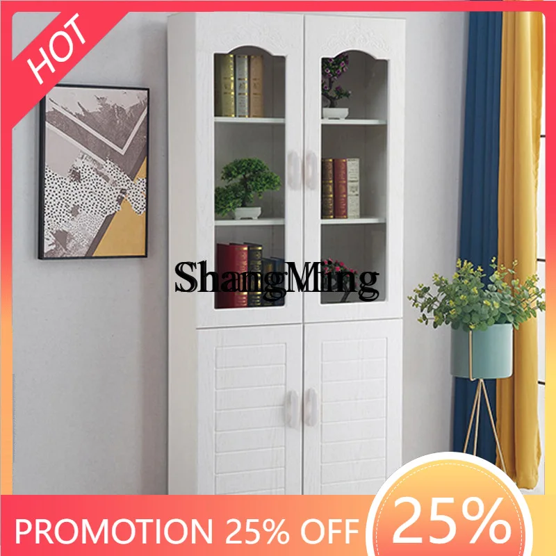 

SM Chinese-style wooden household floor-to-ceiling storage cabinet with glass door against the wall Modern simple cabinet