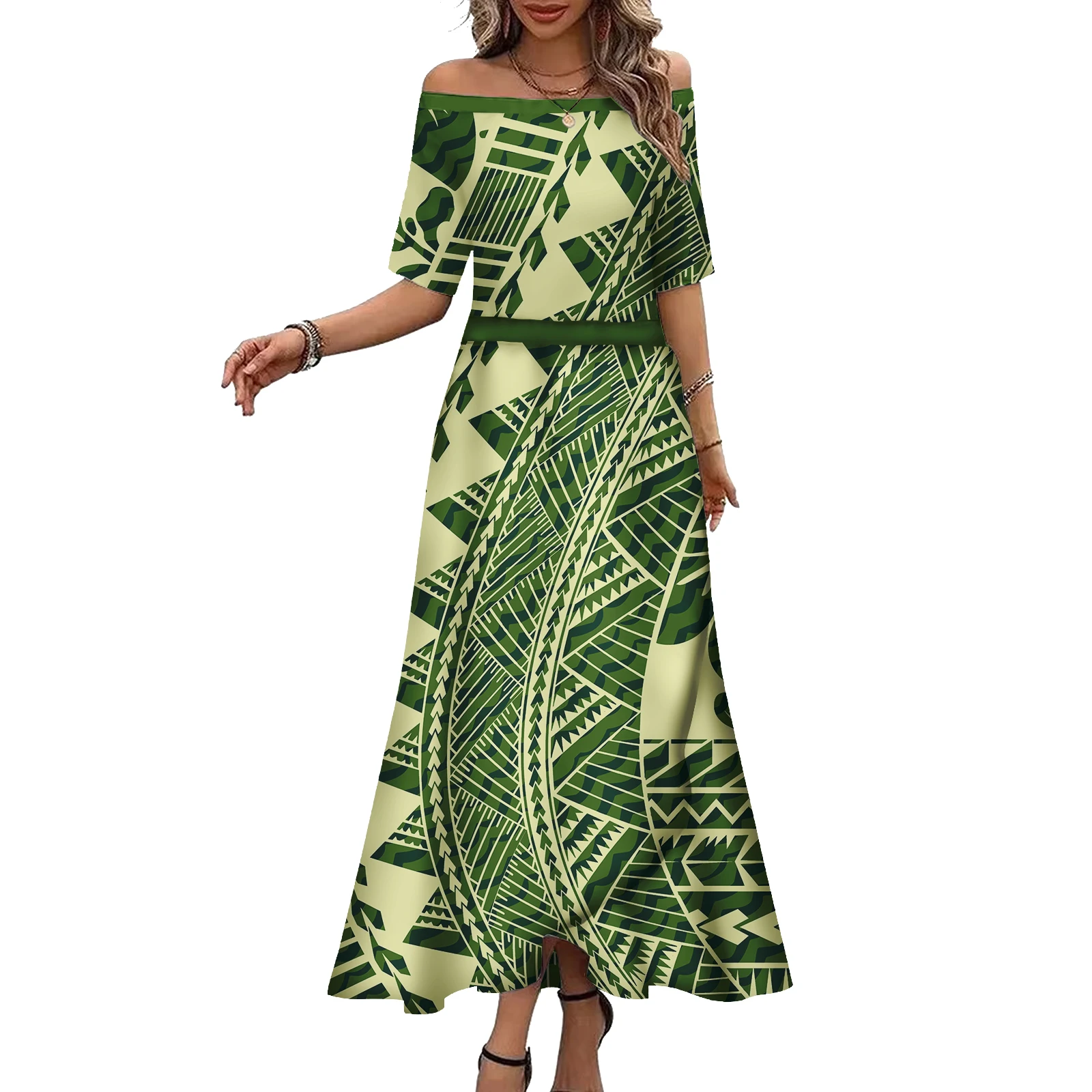 Plus size feminino roupas polinésias elegante em camadas ilha vestido de festa samoan puletasi vestidos