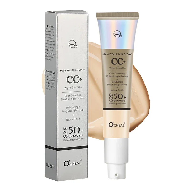 Ocheal 30g CC Cream Fondotinta Waterproff Correttore Crema solare idratante Liquido SPF 50+ Primer trucco illuminante a lunga durata