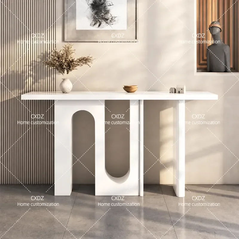 Cream Arched Entrance Cabinet Minimalist Entryway Table Simple Modern Wall Mounted Console for Corridor Hallway Decoration