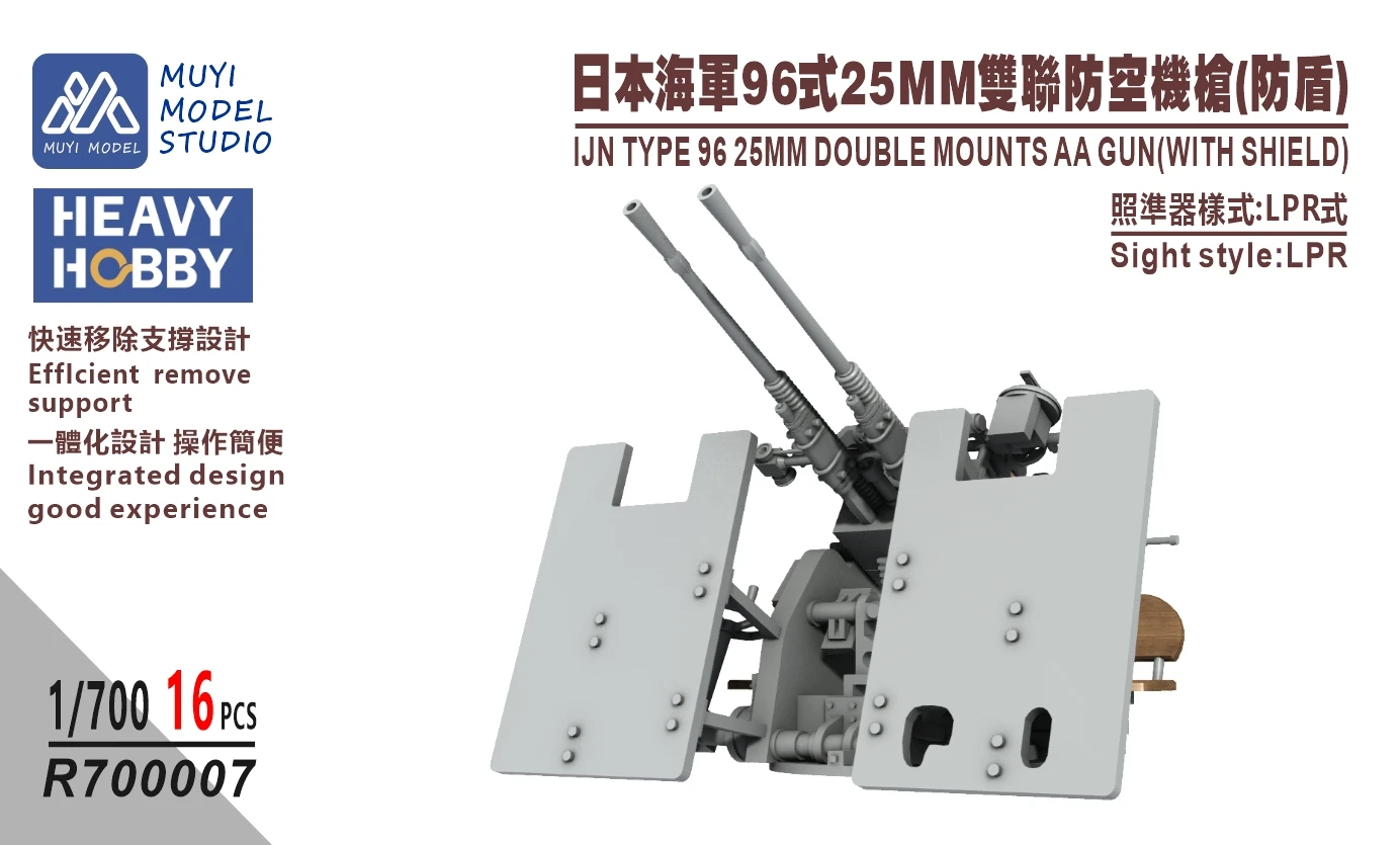 MUYI MODEL R700007 1/700 IN TYPE 96 25MM DOUBLE MOUNTS AA GUN (WITH SHIELD) 3D Print Part