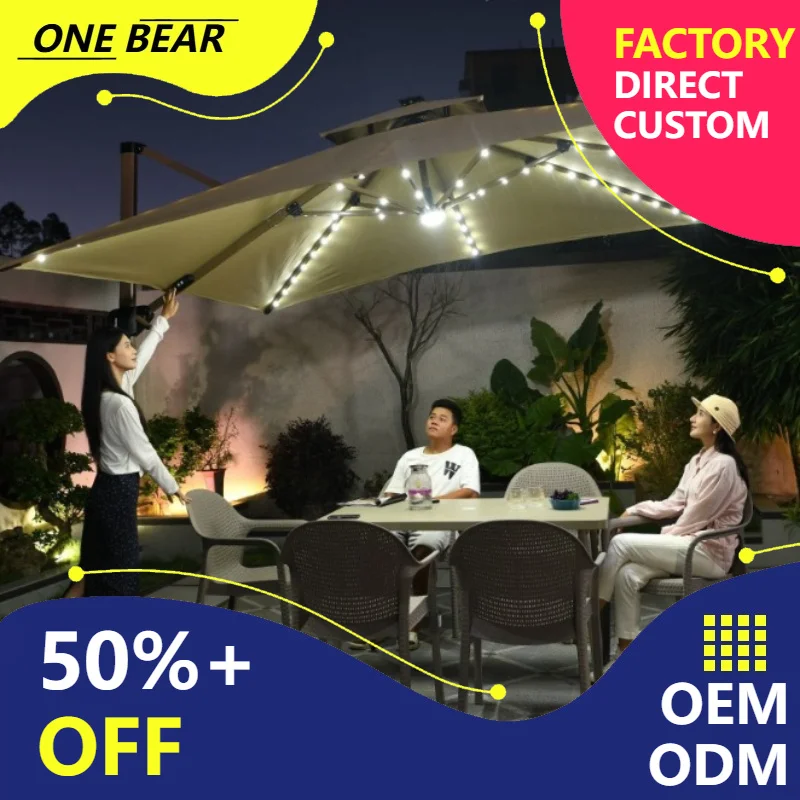 

Any Size Custom Multi Color Aluminum Patio Umbrella Heavy Fabric UV Protection Waterproof LED Light Outdoor Hotel Villa Courtyar