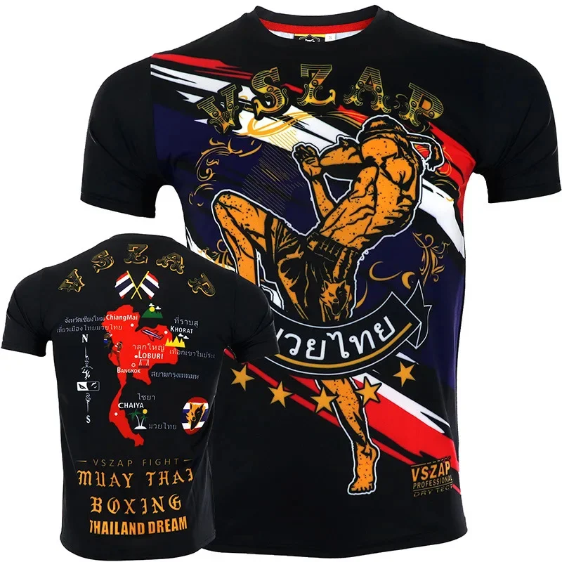 Men's Muay Thai Training Clothing Fashion Breathable Summer T Shirt For Men Casual O-neck Loose Tops Fitness Short Sleeve Tees image 2