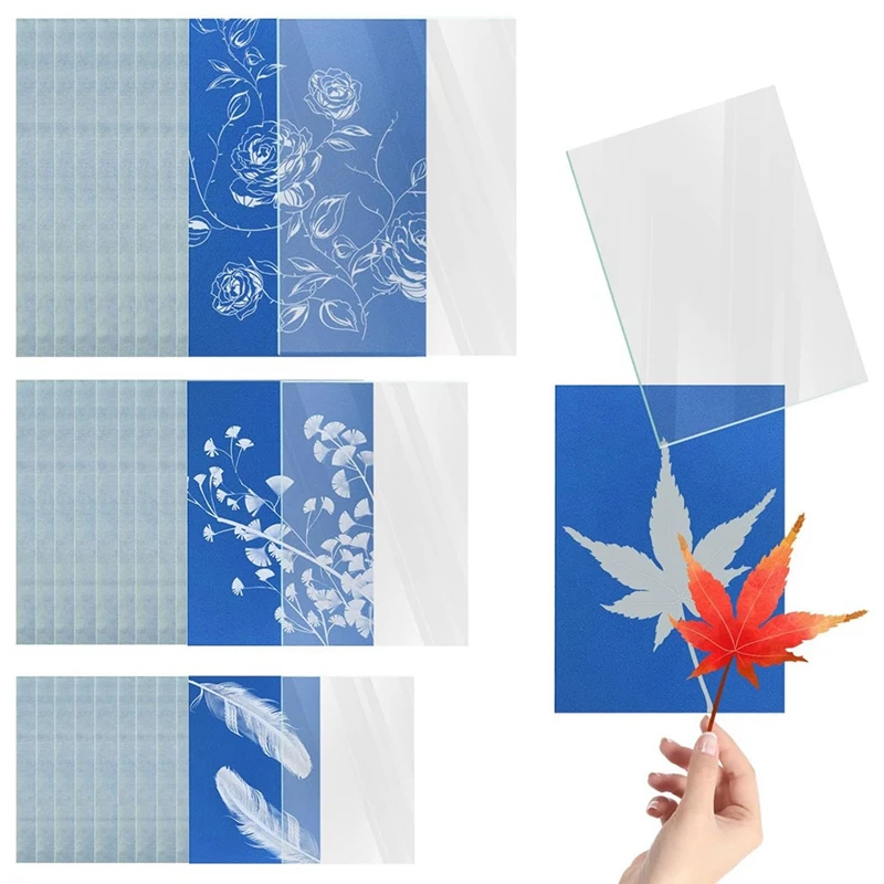 Best 30 Sheets Sun Print Paper, A4 A5 A6 Cyanotype Paper Kit With 3Pcs Acrylic Panel Sensitive Solar Printing & Drawing Paper