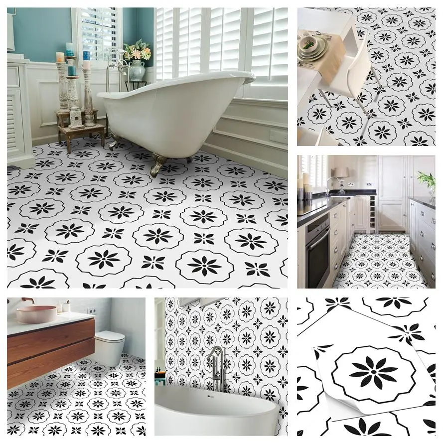 30cm White pattern Tiles Floor Sticker Peel&Stick PVC Kitchen Bathroom Ground Decor Waterproof Decal Thicken Matte Wall Sticker