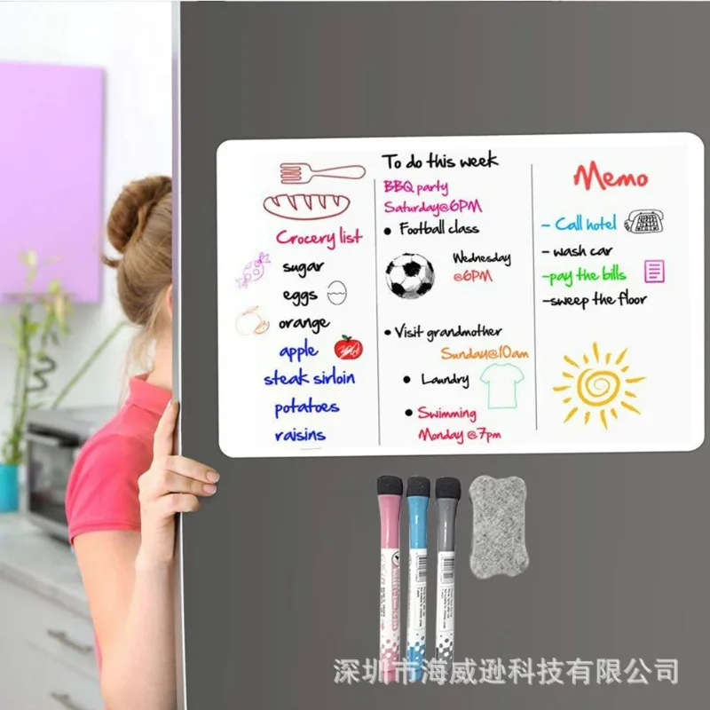 A3+A4 Magnetic Dry Erase Board Fridge Markers WhiteBoard Sheet Kitchen Erasable Flexible Refrigerator Magnet Memo Grocery List