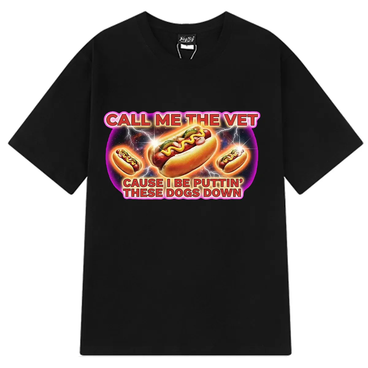 Funny Food Pun Call Me The Vet Cause I Be Puttin These Dogs Down Teomen  Vintage Fashion Loose CasT-shirts
