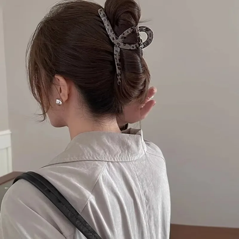 Large Small Leopard Print Hair Claw Clip for Women Thick Hair Elegant Bowknot Cross Geometric Catch Clamp Hairgrip Accessories