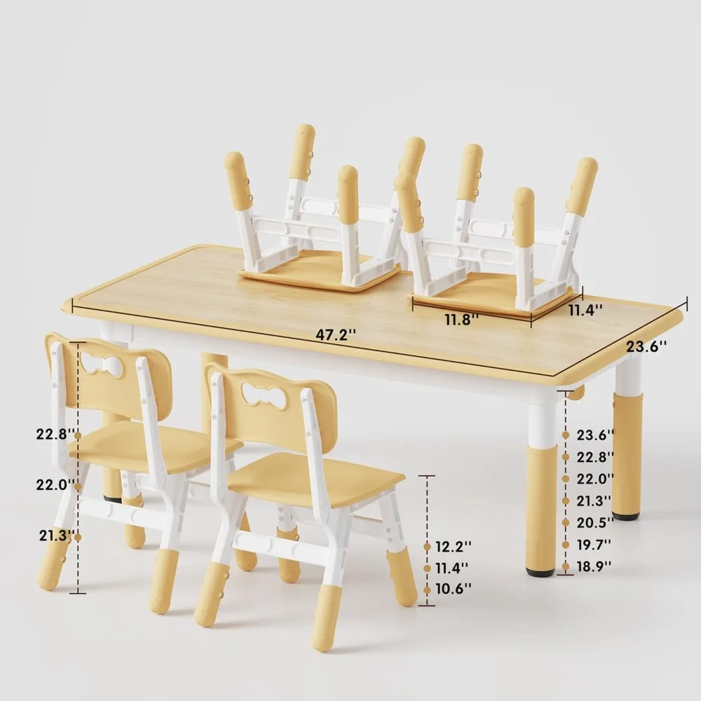 Kids Table and 4 Chairs Set, Height Adjustable Toddler Table and Chair Set, Graffiti Desktop, Non-Slip Legs, Max 300lbs, Multi