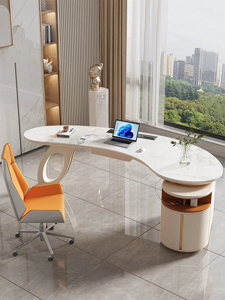 Light Luxury Stone Plate Desk Desk Designer Model Home High-End Study Curved Computer Desk