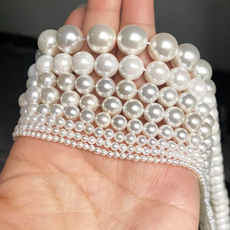 الجملة 2/3/4/6/8/10 مللي متر الطبيعية الأبيض شل الخرز الجولة فضفاض خرزة مباعدة لصنع المجوهرات أساور يدوية إكسسوارات عقد