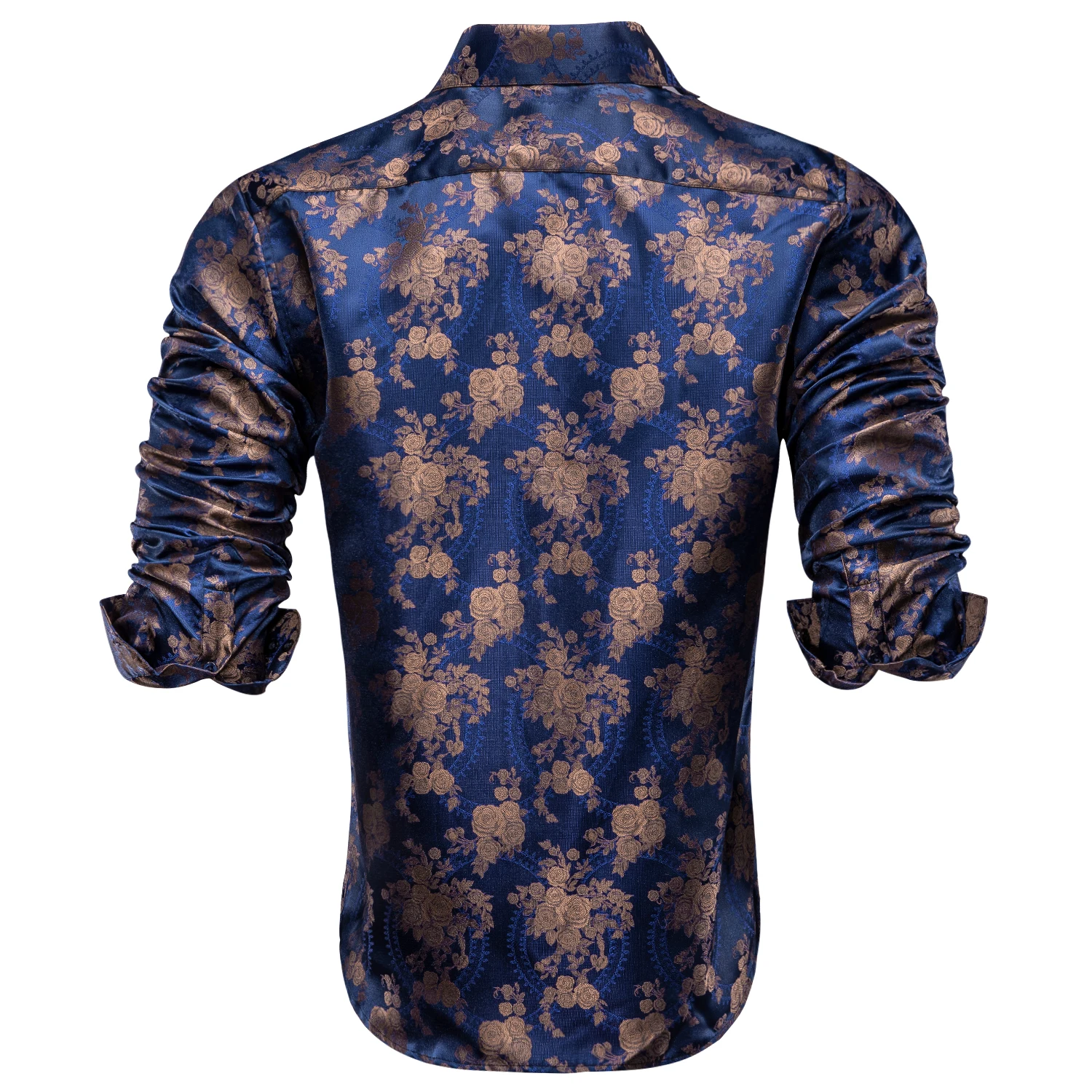 Hi-Tie Mens Shirts Jacquard Paisley Floral Long Sleeve Lapel Shirt Blouse Outerwear Wedding Office Breathable High Quality