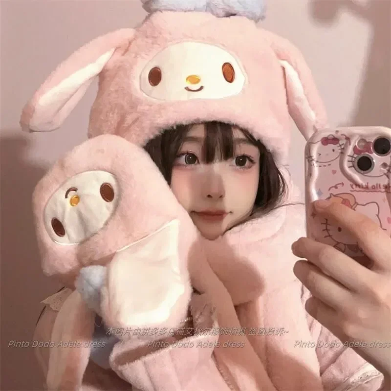 Cinnamoroll My Melody Anime Kawaii Kuromi Fashion Warm Hat Cute Cartoon Sanrio Ins Scarf Ear Protection Gifts for Girls