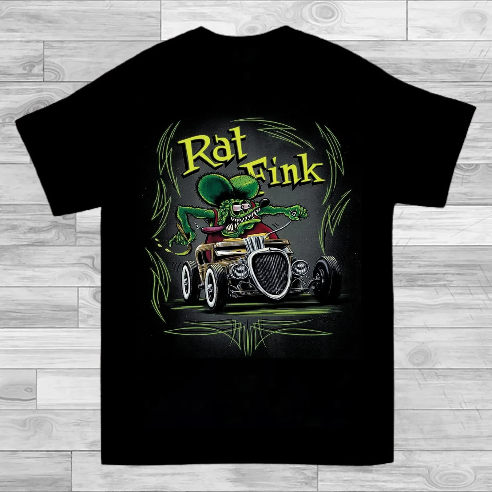 

Rat Fink Hot Rod Driver Green Monster Character Graphic T-Shirt Unisex Cotton Tee