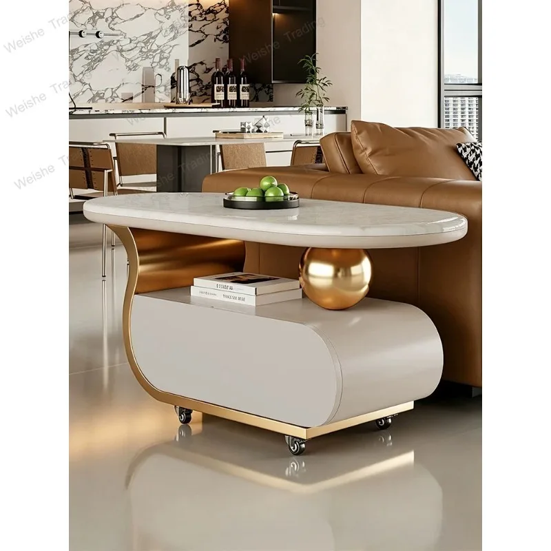 New natural luxury stone mobile coffee table trolley type marble coffee table