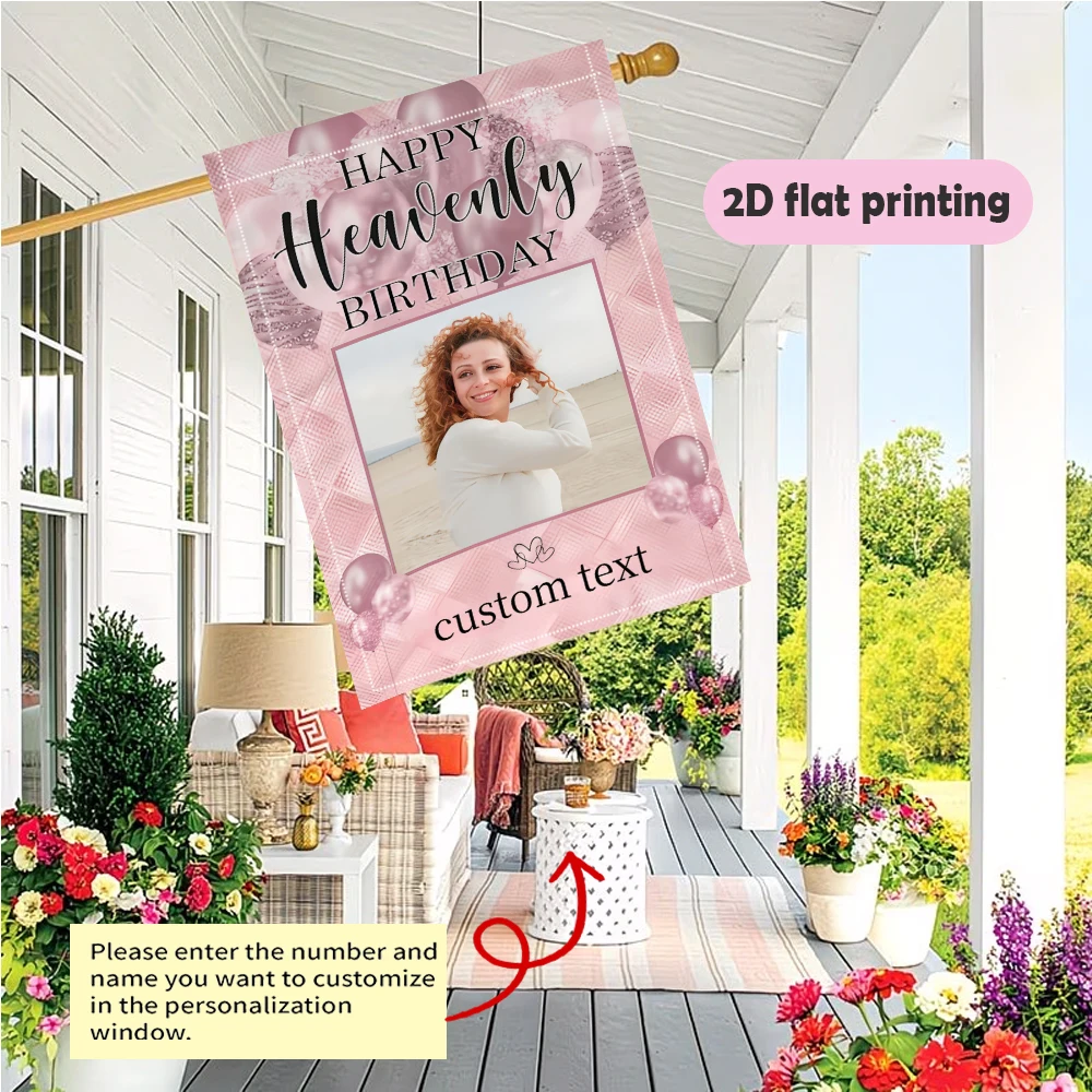 1pc double-sided Customizable Heavenly Birthday Garden flag personalized custom Text & Photo Durable outdoor flag 30*45cm(12x18i