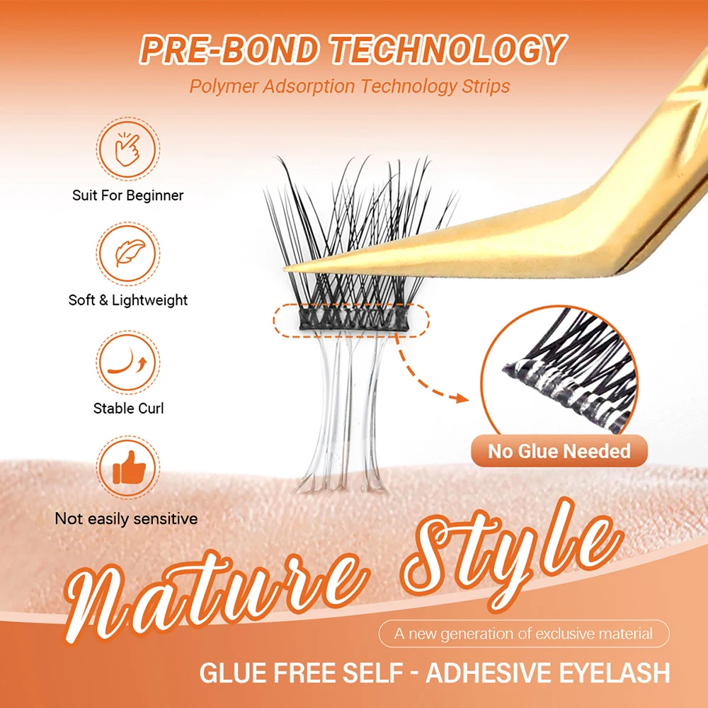 MASSCAKU Self-adhesive Eyelash Cluster Idol Single Cluster Eyelash Extension NO Glue Needed Individual Lashes Makeup Tools