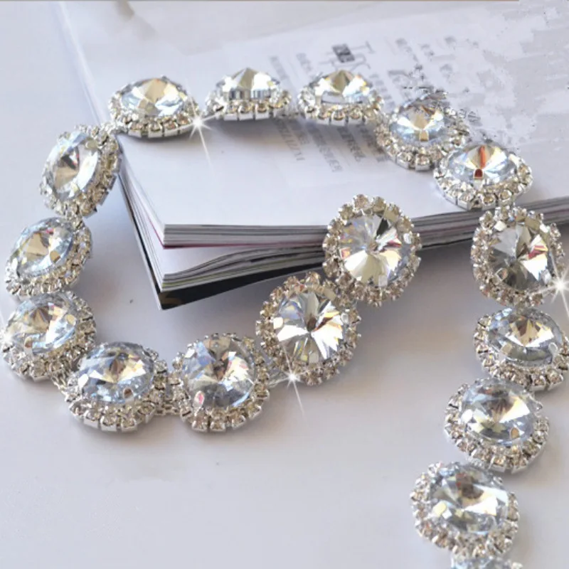 

1Yard glass crystal chain sparkling rhinestone decoration metal ribbon necklace decoration wedding dress clothing accessories