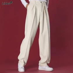 Button Solid Color Man Simplicity Pockets Spring Summer Thin Handsome Loose Pants Fashion Casual Straight Men's Clothing 2023