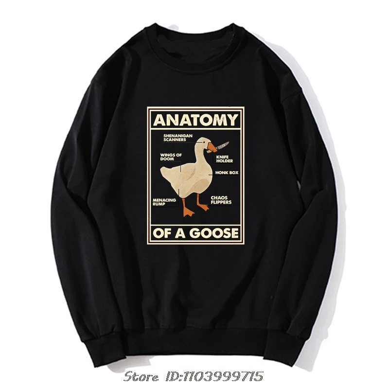 Anatomy Of A Goose Funny Duck Graphic Gaming Gamer Vintage Men's Black Hoodie Harajuku Sweatshirt Oversized Causal Clothing