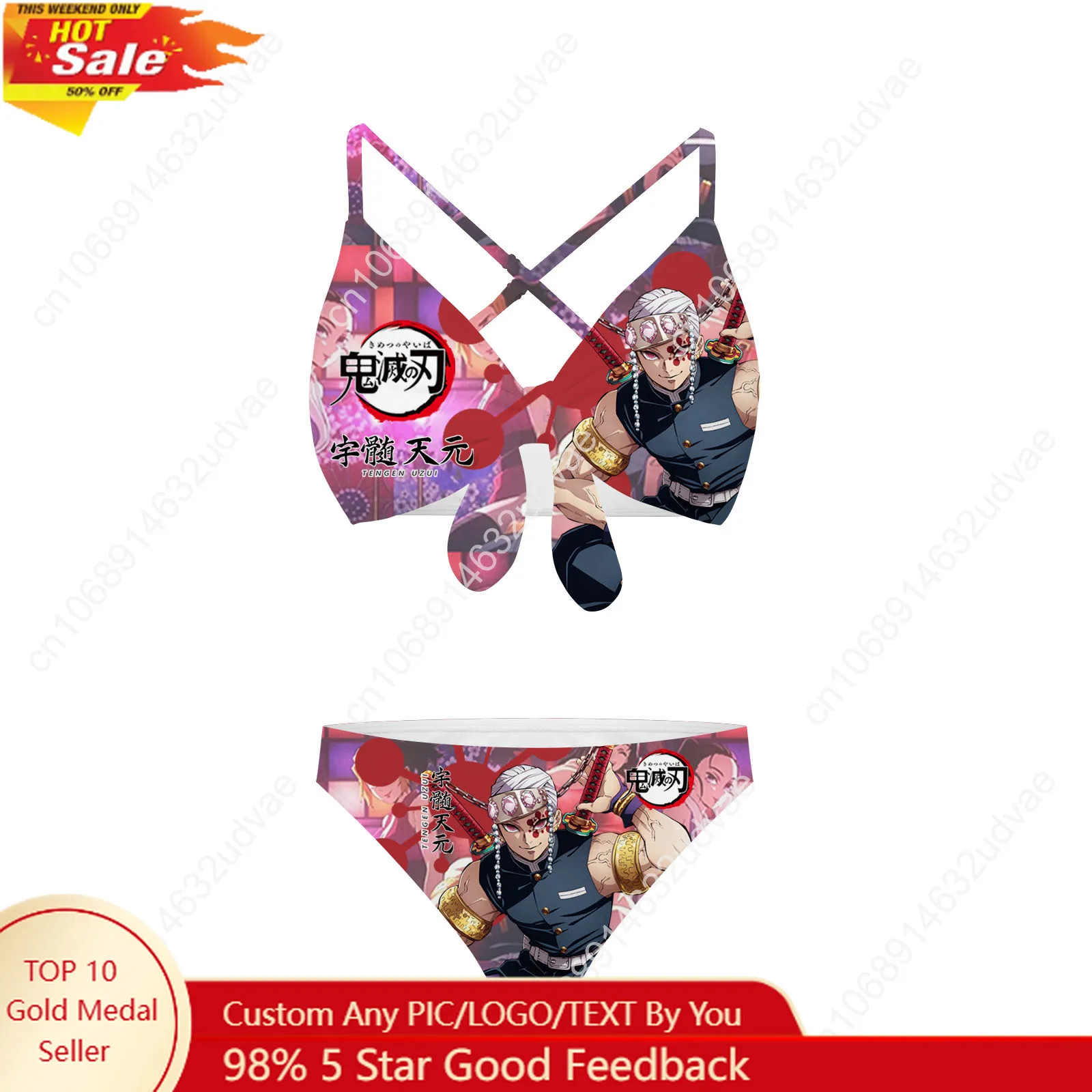 

Tengen Uzui Kimetsu No Yaiba Bathing Suits Cross Strap Suspenders Swimsuits Womens Personalized Bikini Customized Beachwear