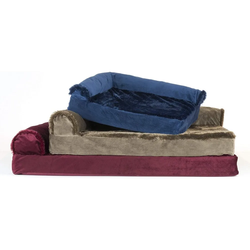 Orthopedic Support Dog Bed with Removable Cushions and Washable Cover, Suitable for Large Dogs up to 95 lbs - Plush Velvet L-Sha