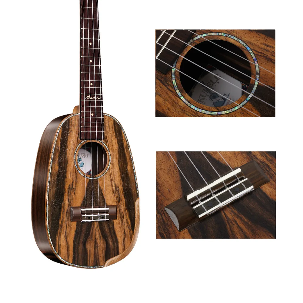 Ukulele Ebony Wood 23 In Concert Pineapple Shape Mini Guitar Electric Acoustic 4 Strings Ukelele Guitarra Uke