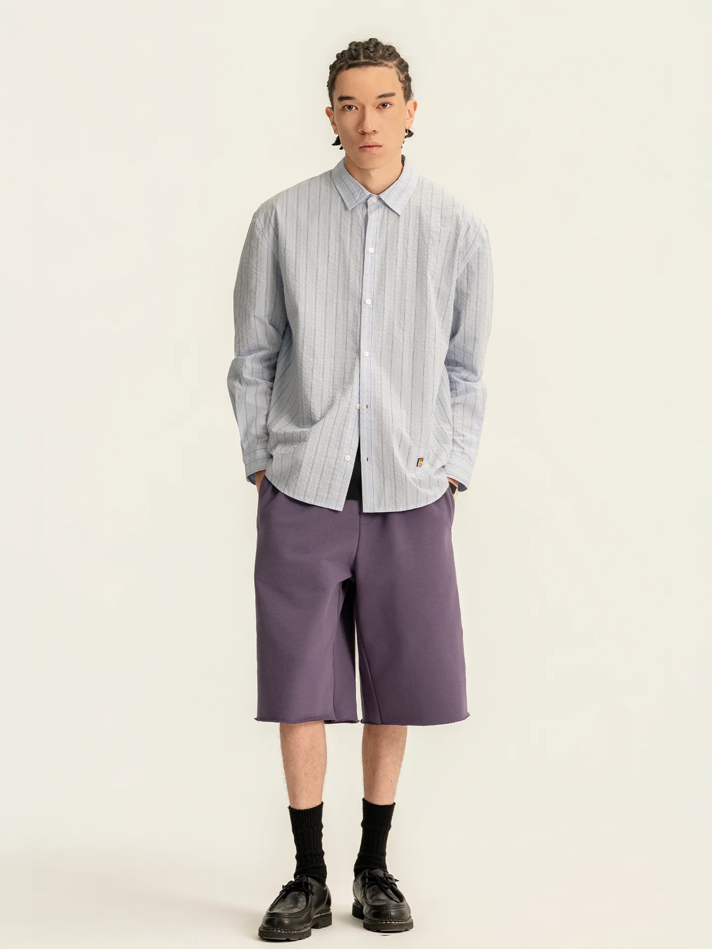 

Lightweight Classic Blue White Striped irt Pure Cotton Folded Texture Simple Sle Men's Long Sve Button up No ket