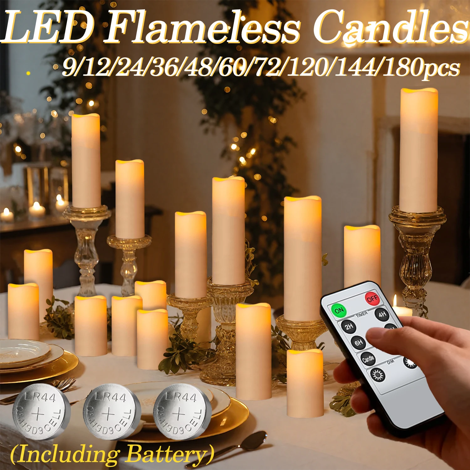 Velas LED sin llama para boda, velas artificiales, vela de Pilar LED para decoración de conciertos, alimentadas por batería con control remoto, 9-180 Uds.