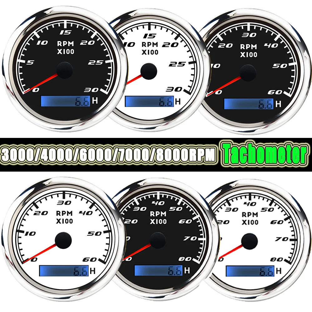 

New 3000-8000 RPM Motorcycle Tachometer Multifunction Gauge Waterproof Hour Meter Tachometer Car Gauge Tool for Marine Boat