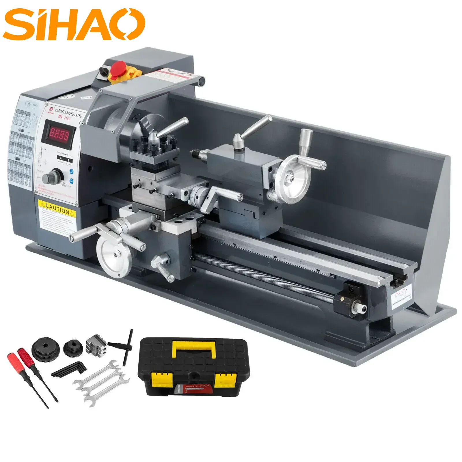 Torno de Metal Mini SIHAO Actualizado de 750W, Torno de Metal de 8x16 Pulgadas, Velocidades Infinitamente Variables de 50-2500 RPM, Torno de Metal con Cono de Husillo MT3