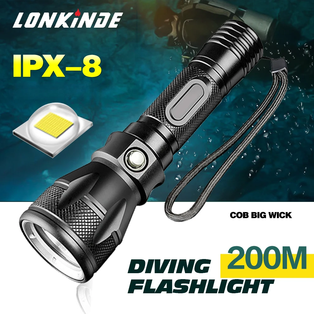 

New Scuba Diving Flashlight IPX8 Waterproof Underwater 200M Torch Bright LED Submarine Safety Light for Underwater Activities