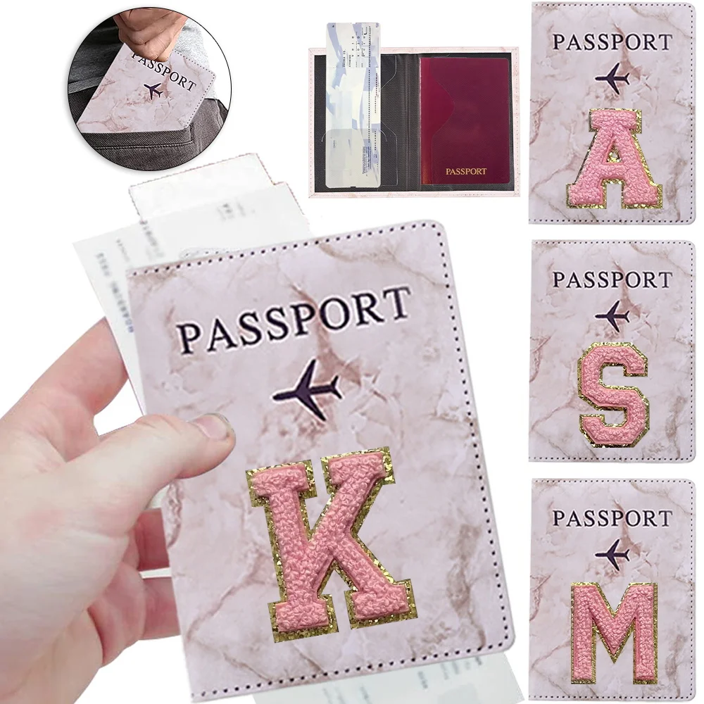 Fashion Passport Protective Cover Embroidery Letter Pattern Travel Passport Holder Wallet Gift PU Leather Card Case Cover Unisex