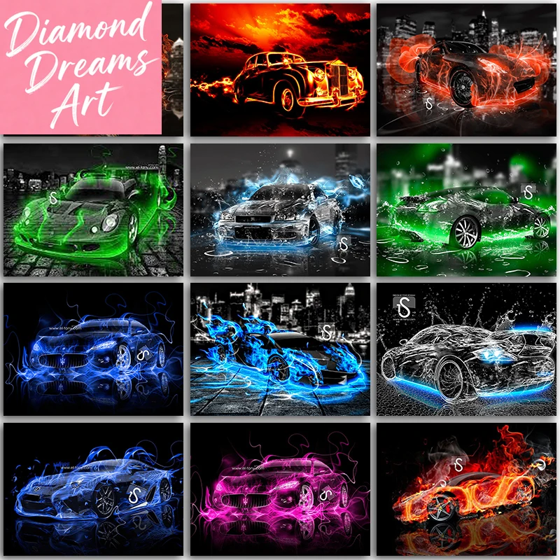 Rahmenloses 5D-Diamant-Malset, Malerei, Heimdekoration, Cartoon-Sportwagen, Lamborghini, Ferrari, vollständige quadratische und runde Stickerei, Mosaik, Cr