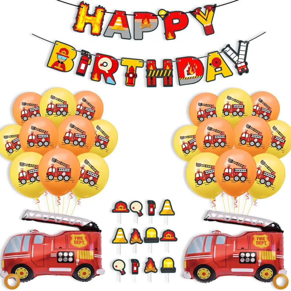 Fireman Party Balloon Firetruck Foil Banner for Firefighter Theme Birthday Party Boy Baby Shower Party Supplies