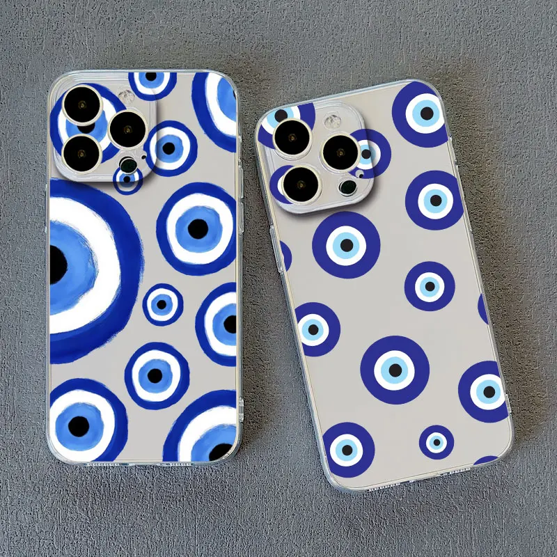 

Gorgeous Eyes Blue Evil Eye Print Phone Case For IPhone 14 Plus Pro Max 12 13 11 Pro Max Mini X XR XS Transparent Back Covers