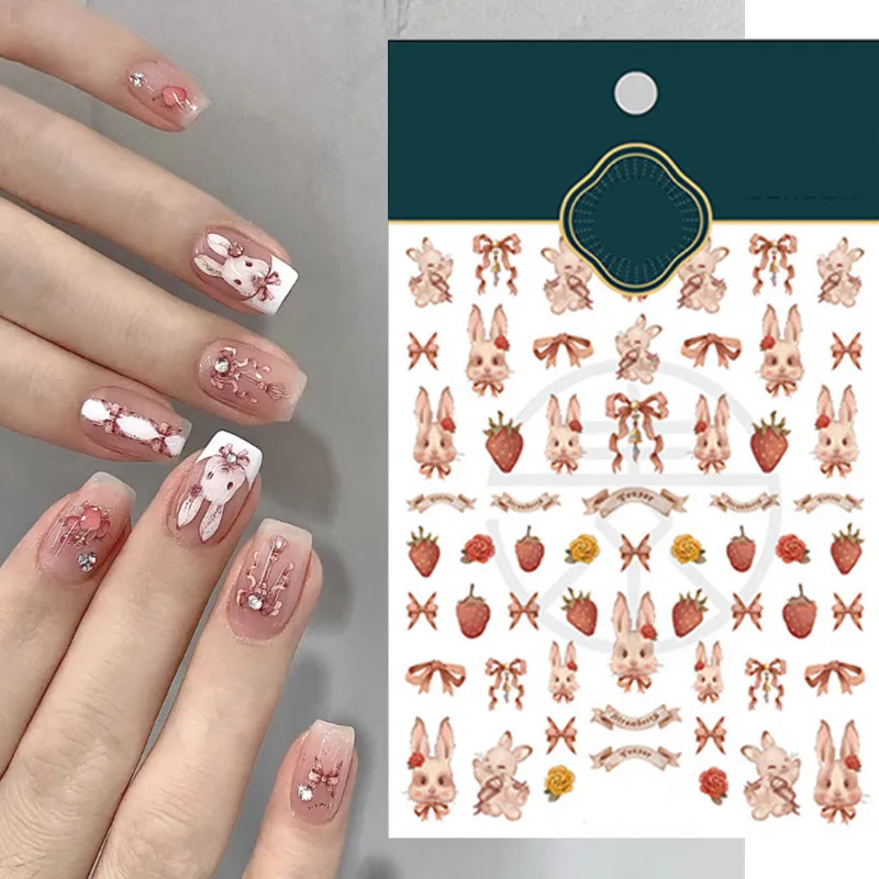 

3D Vintage Bunny Nail Art Sliders Gold Bronzing Decals Cute Cartoon Easter Rabbit Stickers DIY Manicure Sticker Decoration