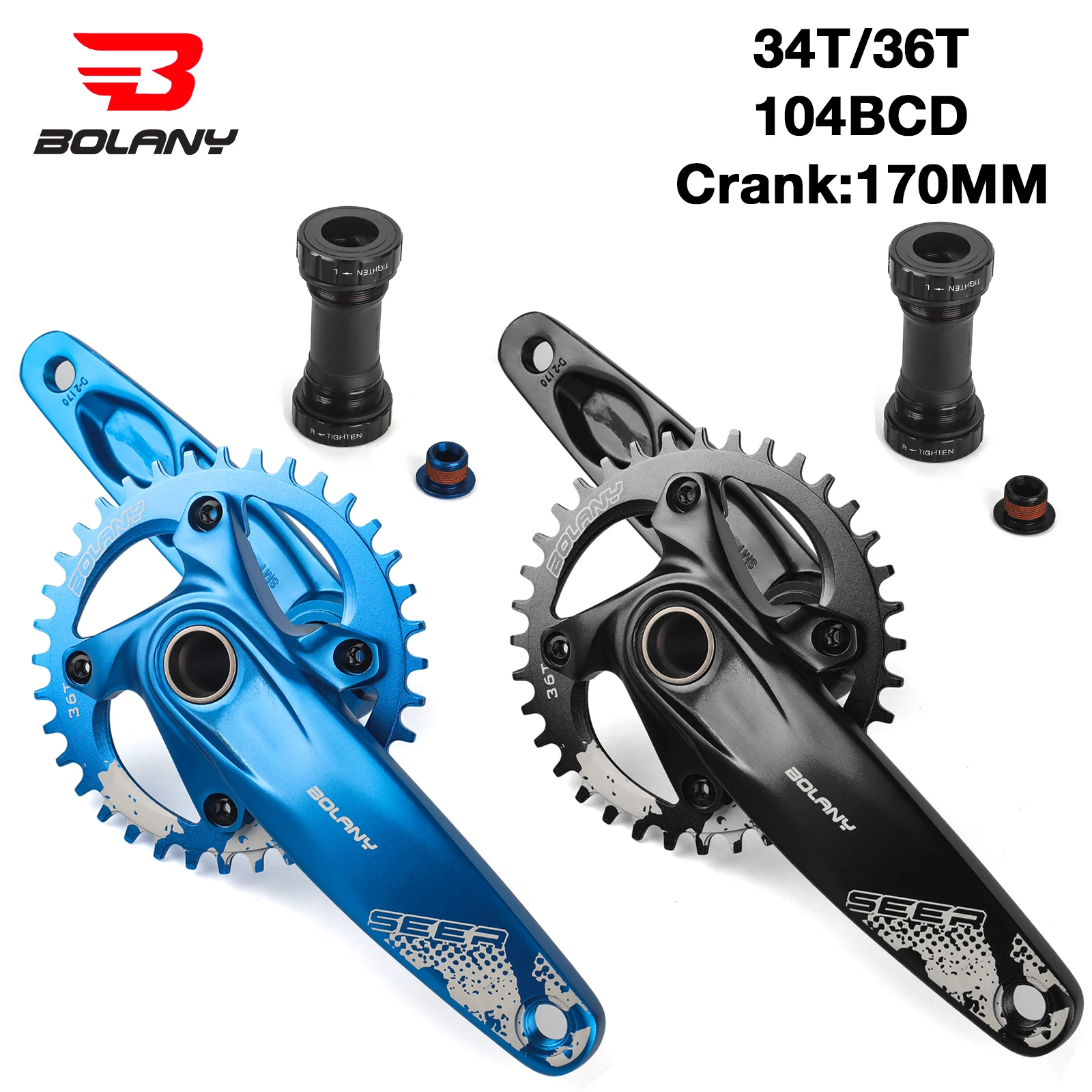 BOLANY MTB Crank Crankset Hollow One-Piece Crankset 104BCD 34T 36T Single Disc Modification Bicycle Accessories Compatible