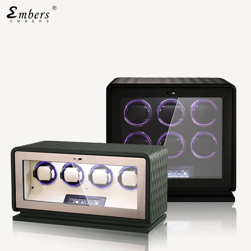 Embers Watch Winder 2024 New Leather 2 3 4 6 8 12 Slots Luxury Fashion Exquisite Orange Green Black Watch Shaker Watch Box