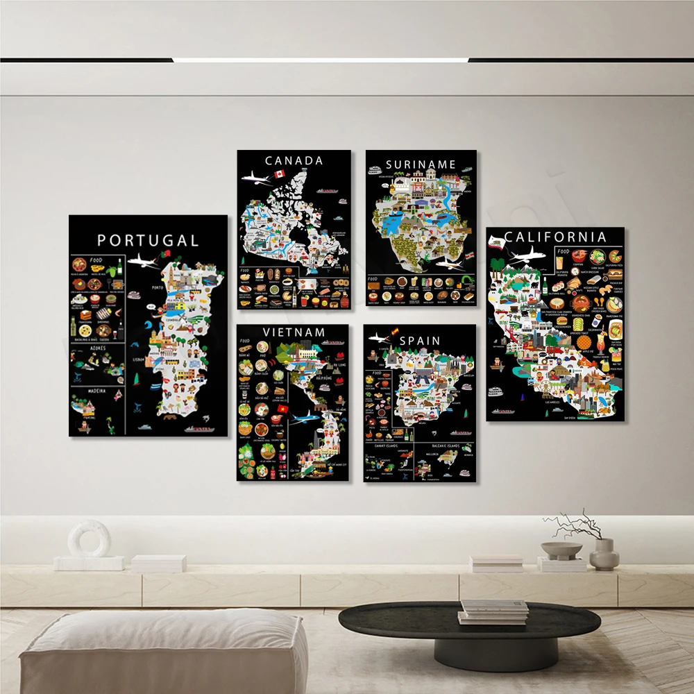 

Ukraine, France, China, Turkey, USA, Vietnam, Portugal, Morocco, Spain, Suriname, New York, food print, funny travel map poster