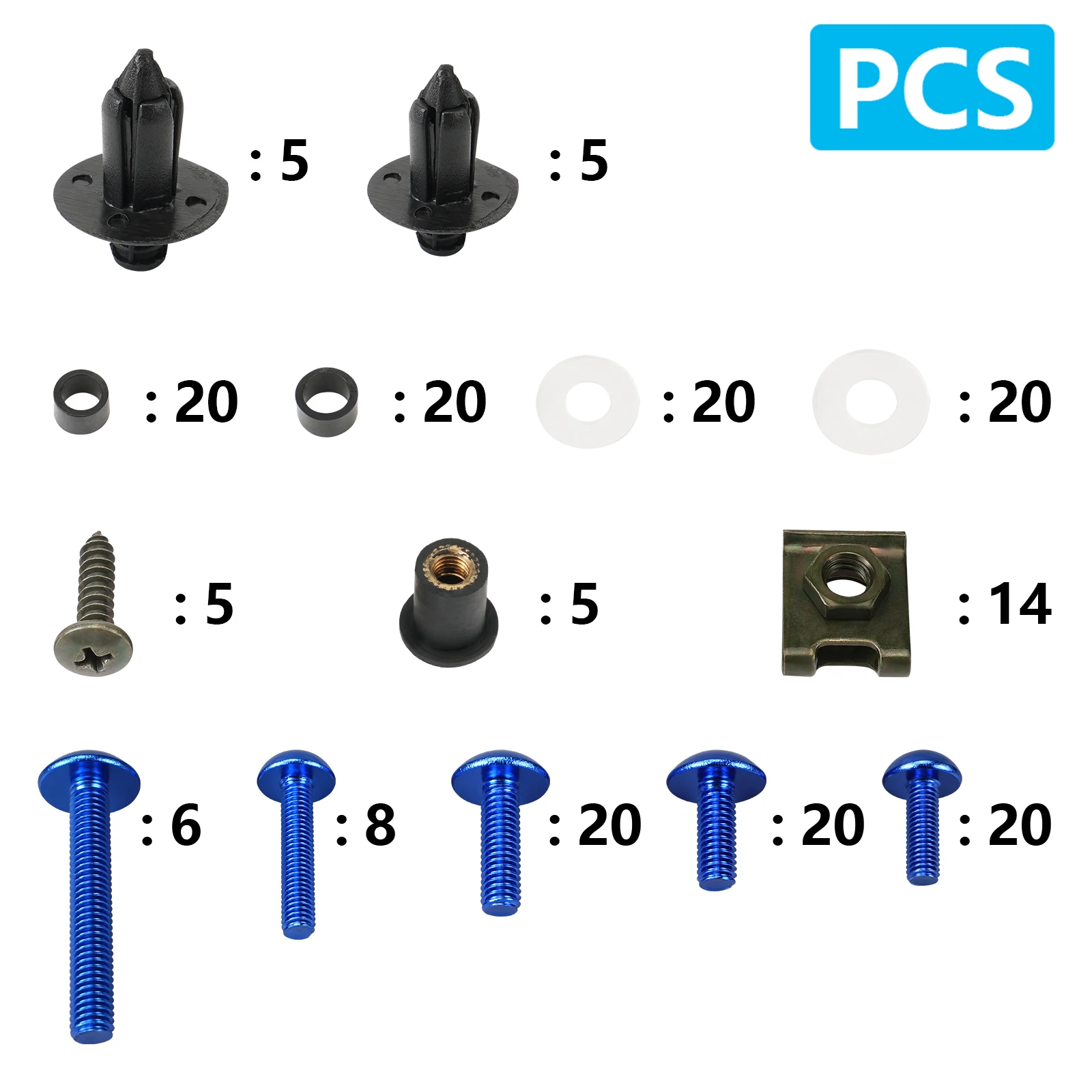 190 pçs parafusos de carenagem da motocicleta prendedor clipe parafuso para yamaha yzf r1 r15 r25 r3 r6 r125 r15 r25 mt03 mt07 mt09 mt10 fz07 fz09