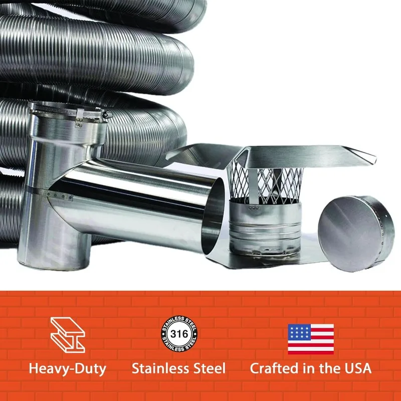 الصفحة الرئيسية. طقم بطانة مدخنة من الفولاذ المقاوم للصدأ | بطانة مدخنة مرنة من FireSafe مع موصل تي للمواقد الخشبية والتهوية | صنع في #3